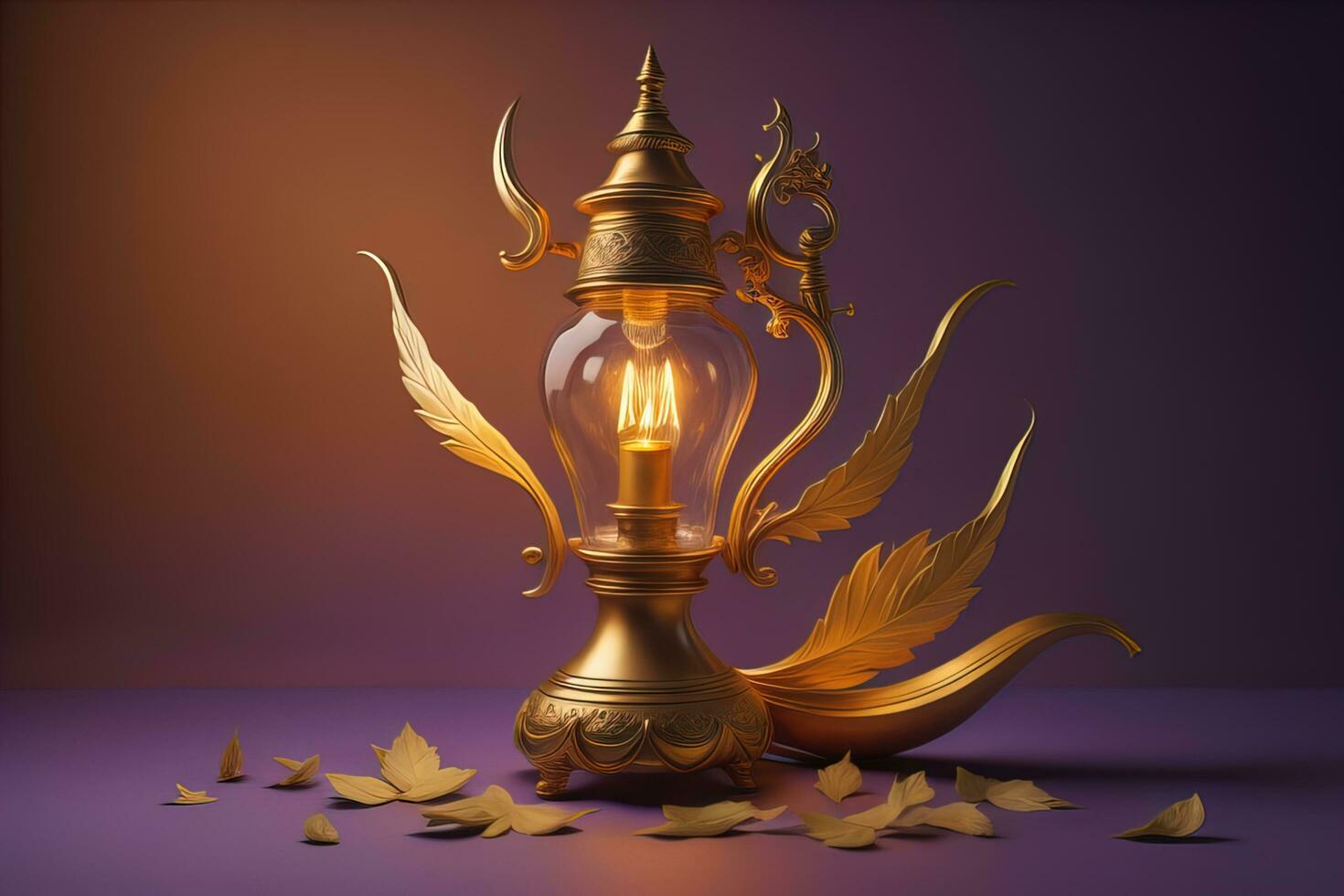 Lantern on a wooden table and a dark background. ai generative photo