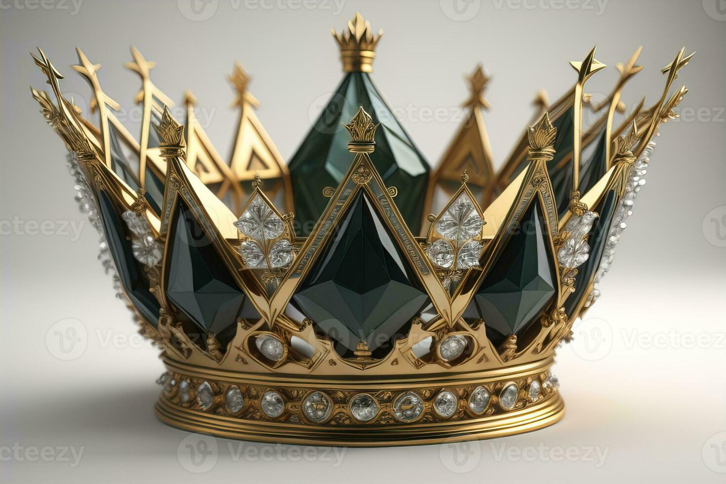 low key image of beautiful golden queen, king crown. ai generative photo