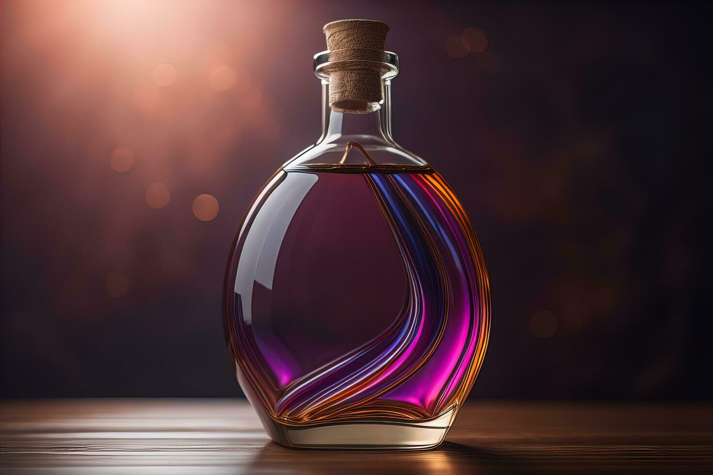 Bottle with a liquid on a solid color background. ai generative photo