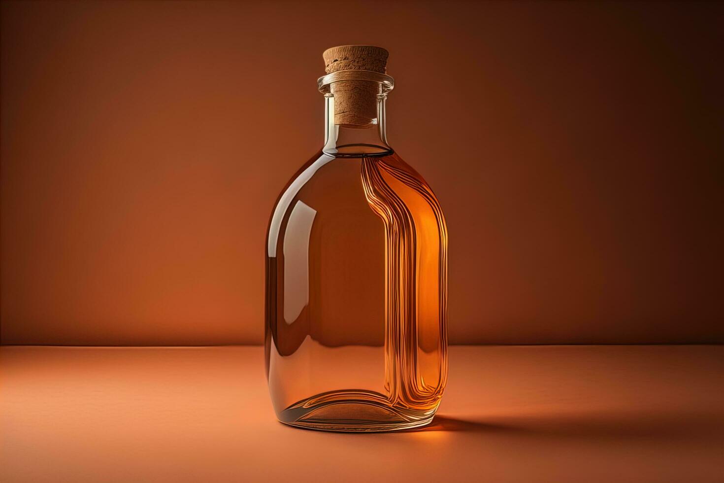 Bottle with a liquid on a solid color background. ai generative photo