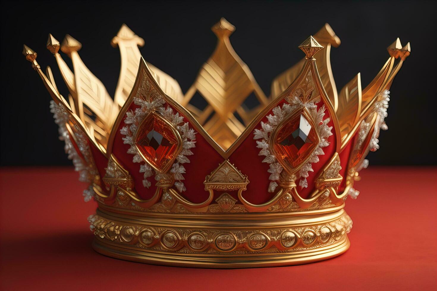 low key image of beautiful golden queen, king crown. ai generative photo