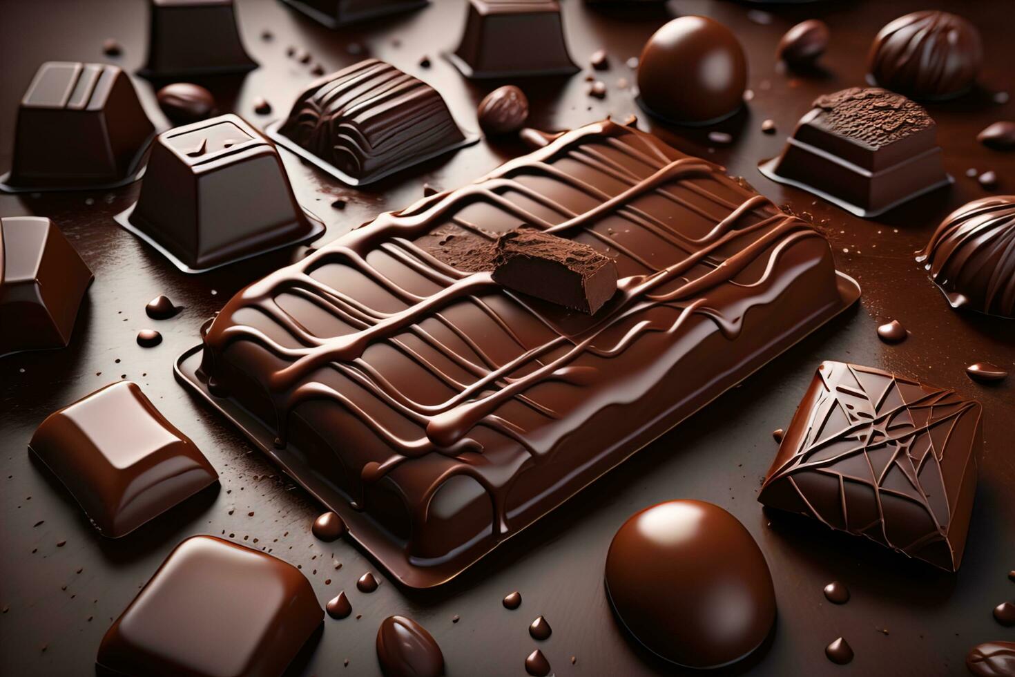 Chocolate truffles on a dark background. ai generative photo