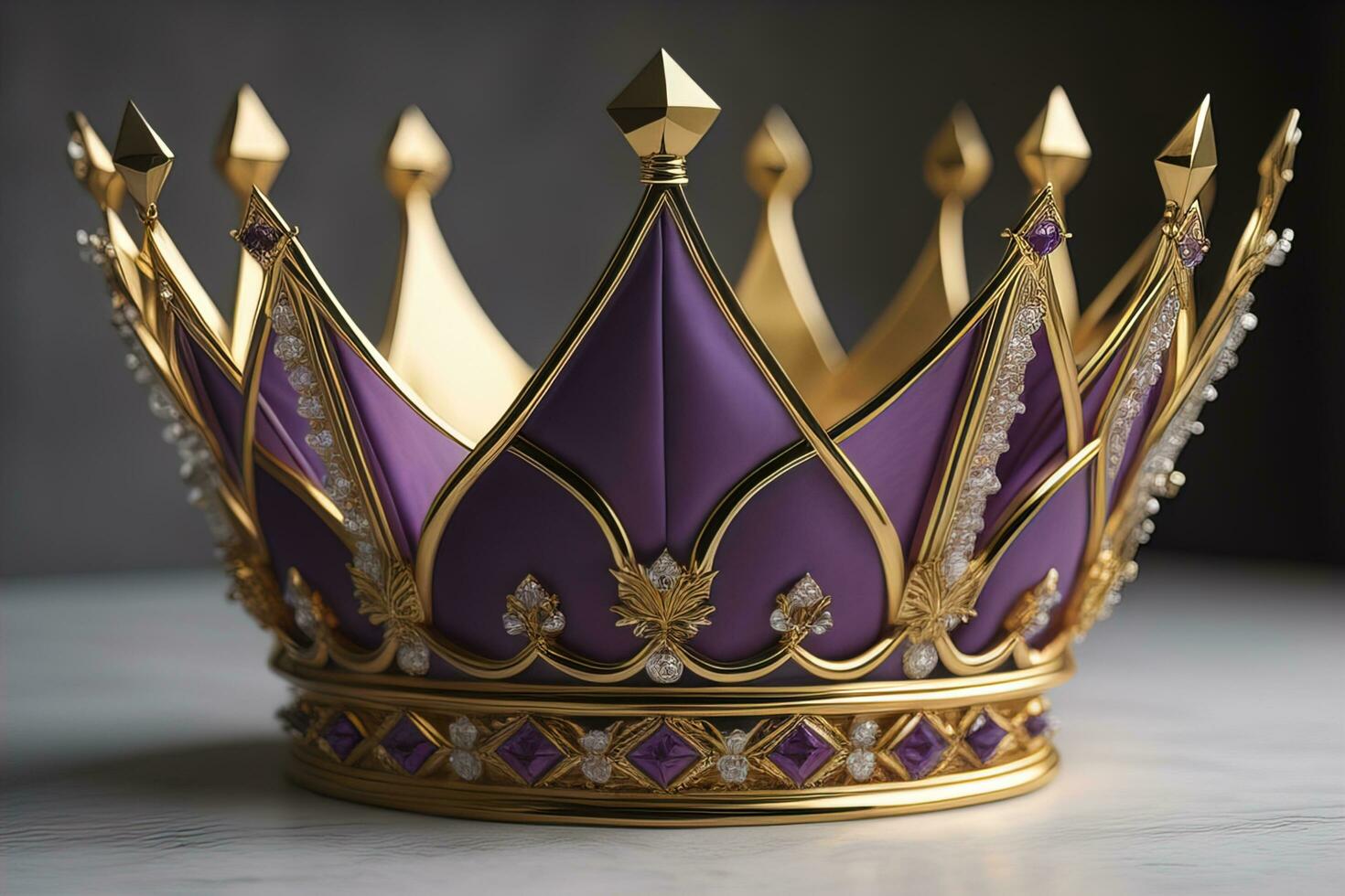 low key image of beautiful golden queen, king crown. ai generative photo