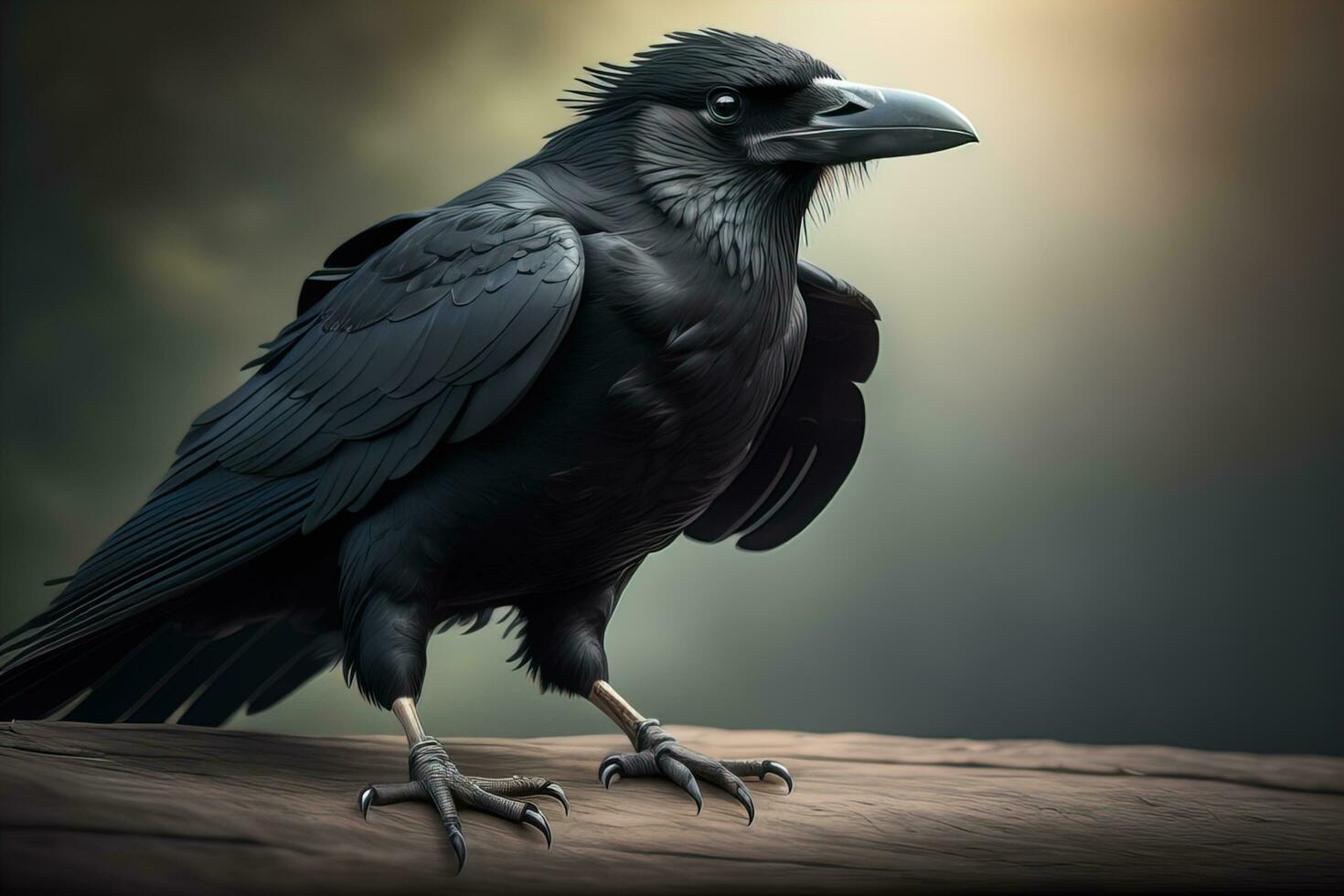 Close up portrait of a black raven, Corvus corax. ai generative photo