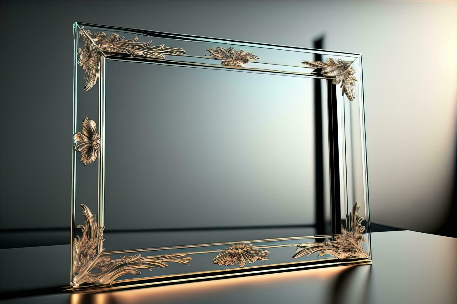 Glass picture frame on a solid color background. ai generative photo