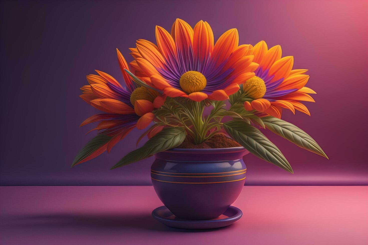 Flowers in a pot on a solid color background. ai generative photo