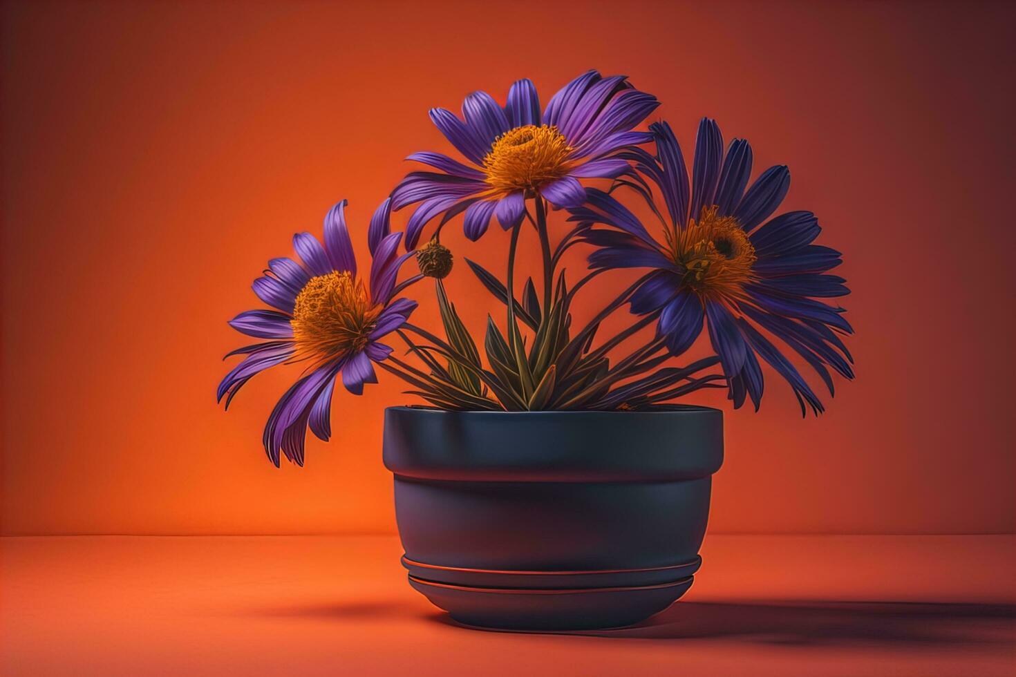 Flowers in a pot on a solid color background. ai generative photo