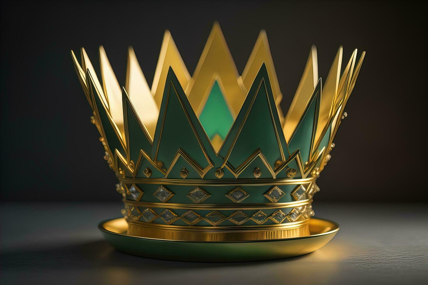 low key image of beautiful golden queen, king crown. ai generative photo