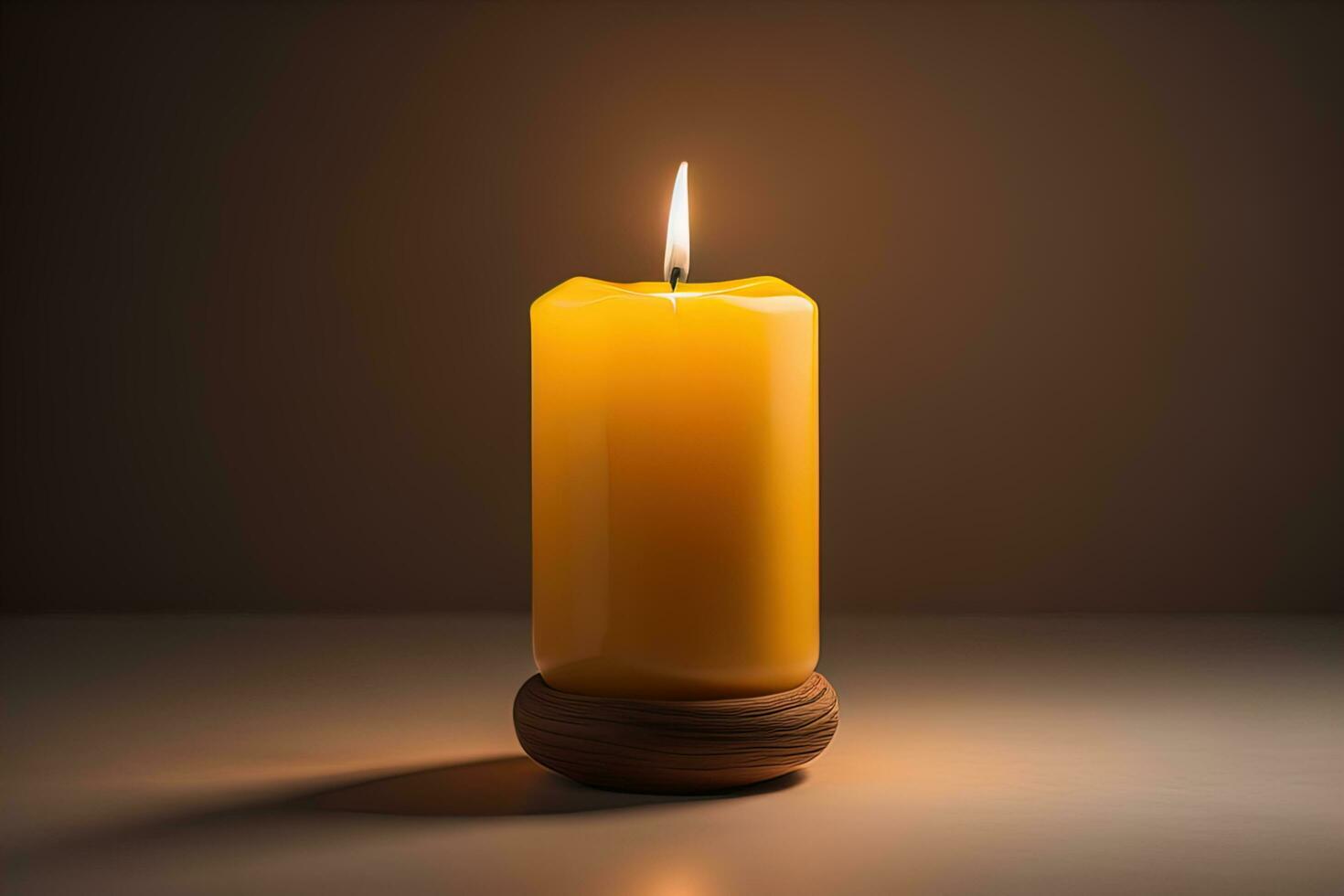 Creative burning candle on a wooden background. ai generative photo