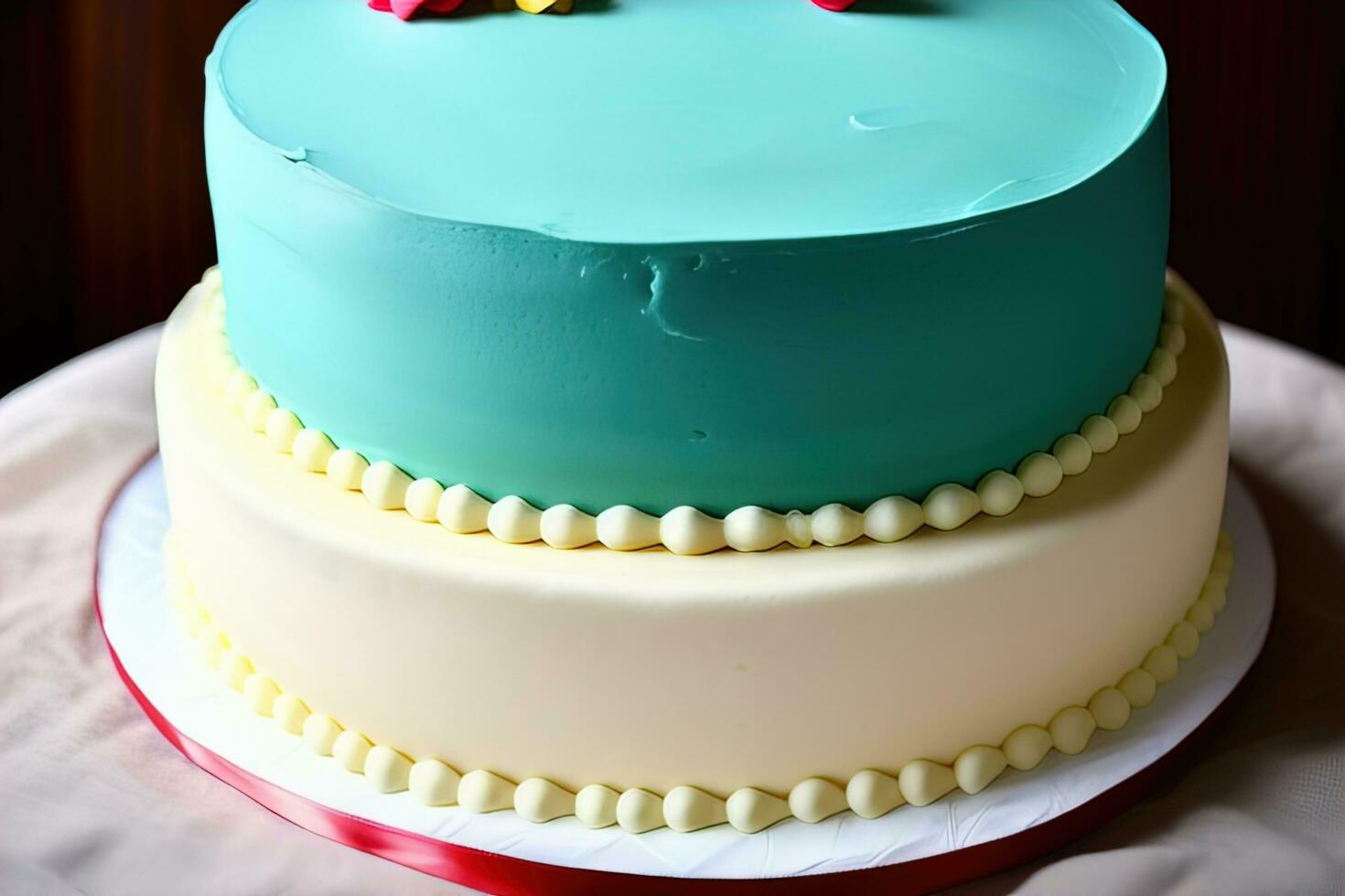 Chocolate cake with cream on a solid color background. Toned. ai generative photo