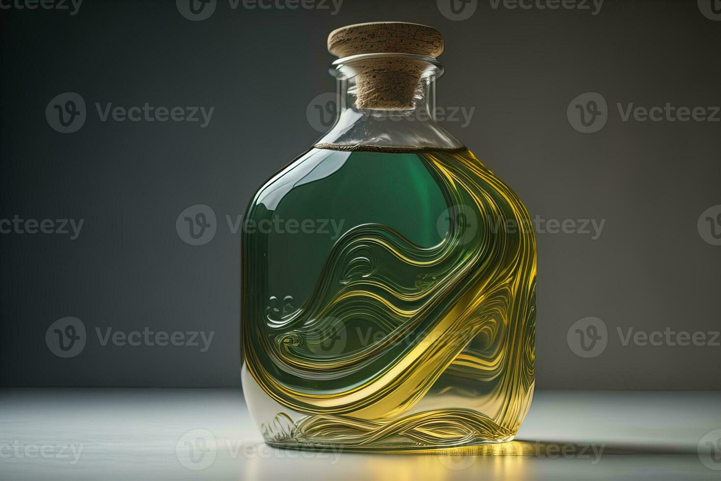 Bottle with a liquid on a solid color background. ai generative photo