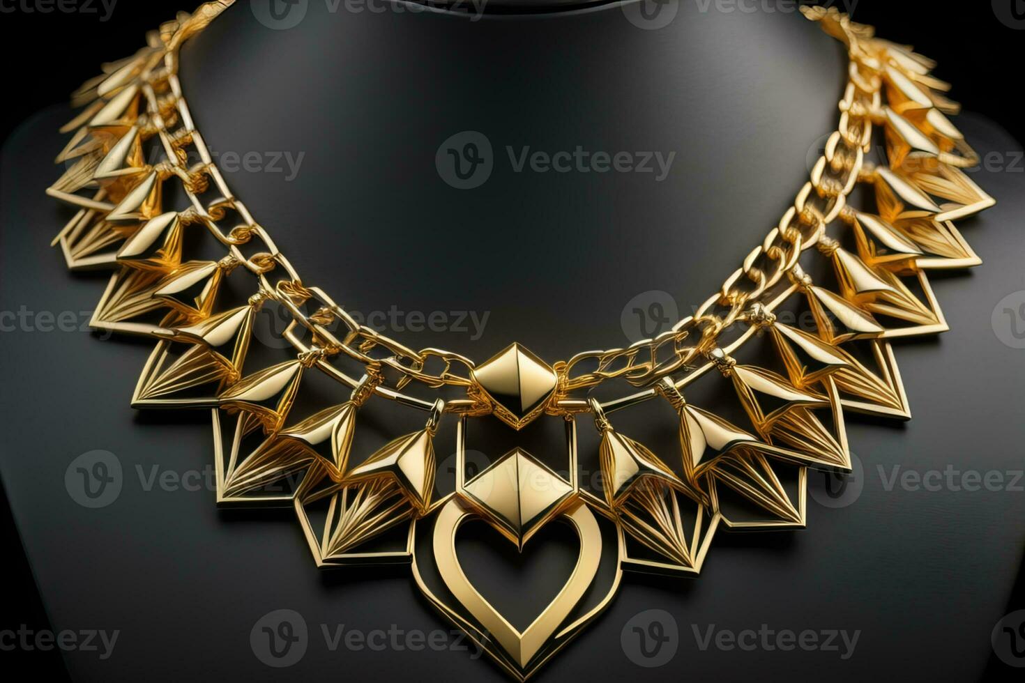 Gold necklace on a mannequin on a black background. ai generative photo