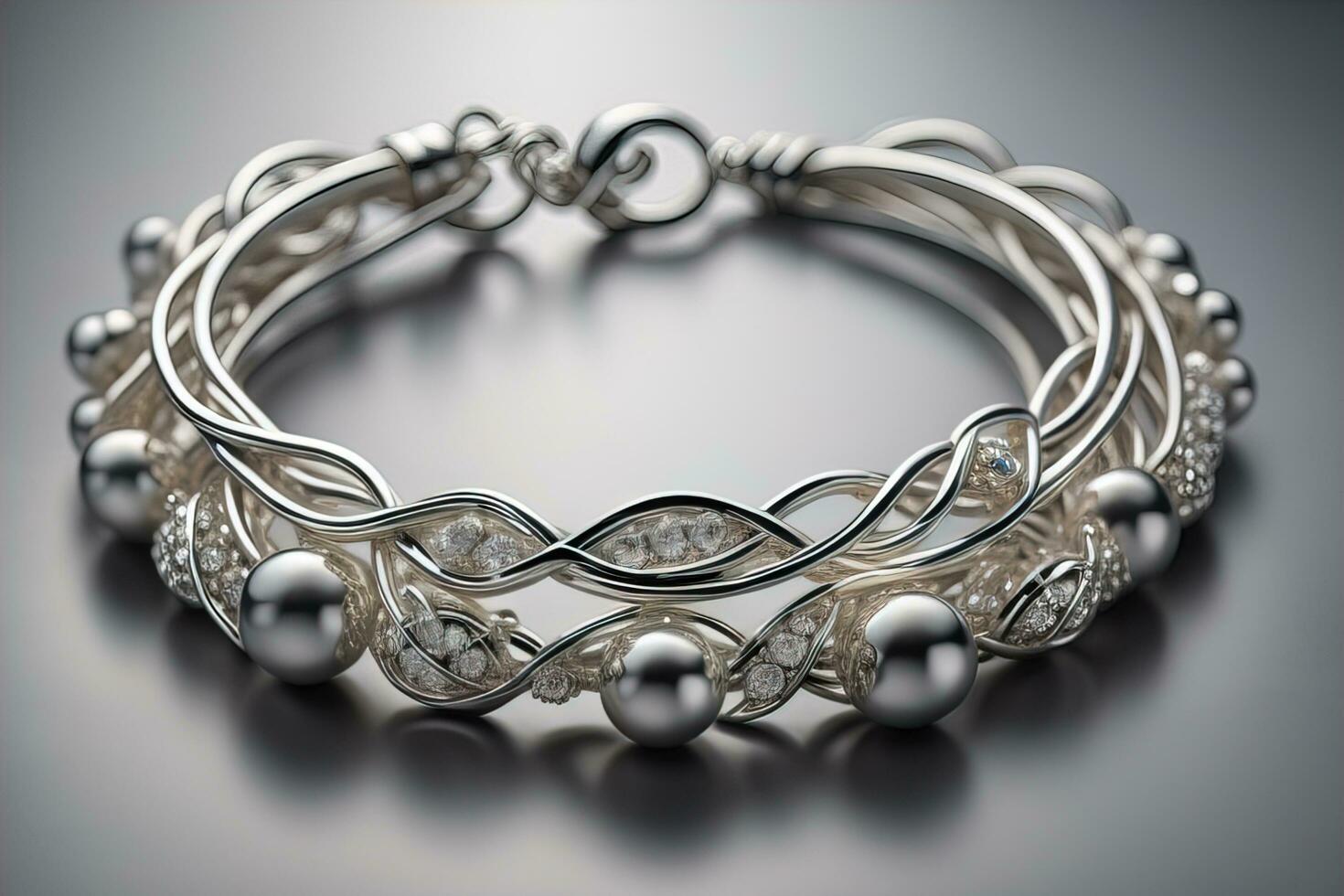 Silver necklace on a solid color background in close-up. ai generative photo