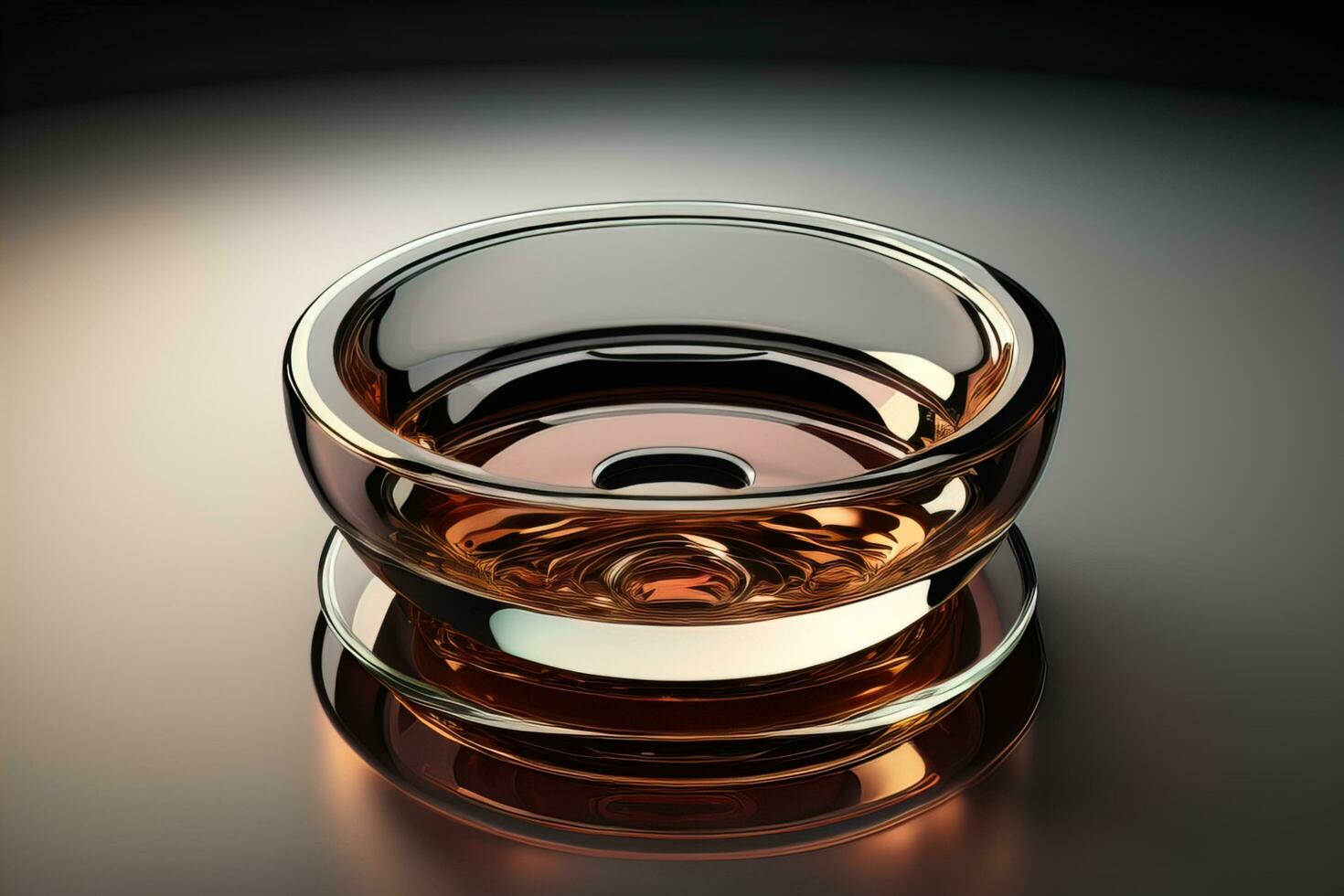 Empty glossy transparent ashtray on a dark background. ai generative photo