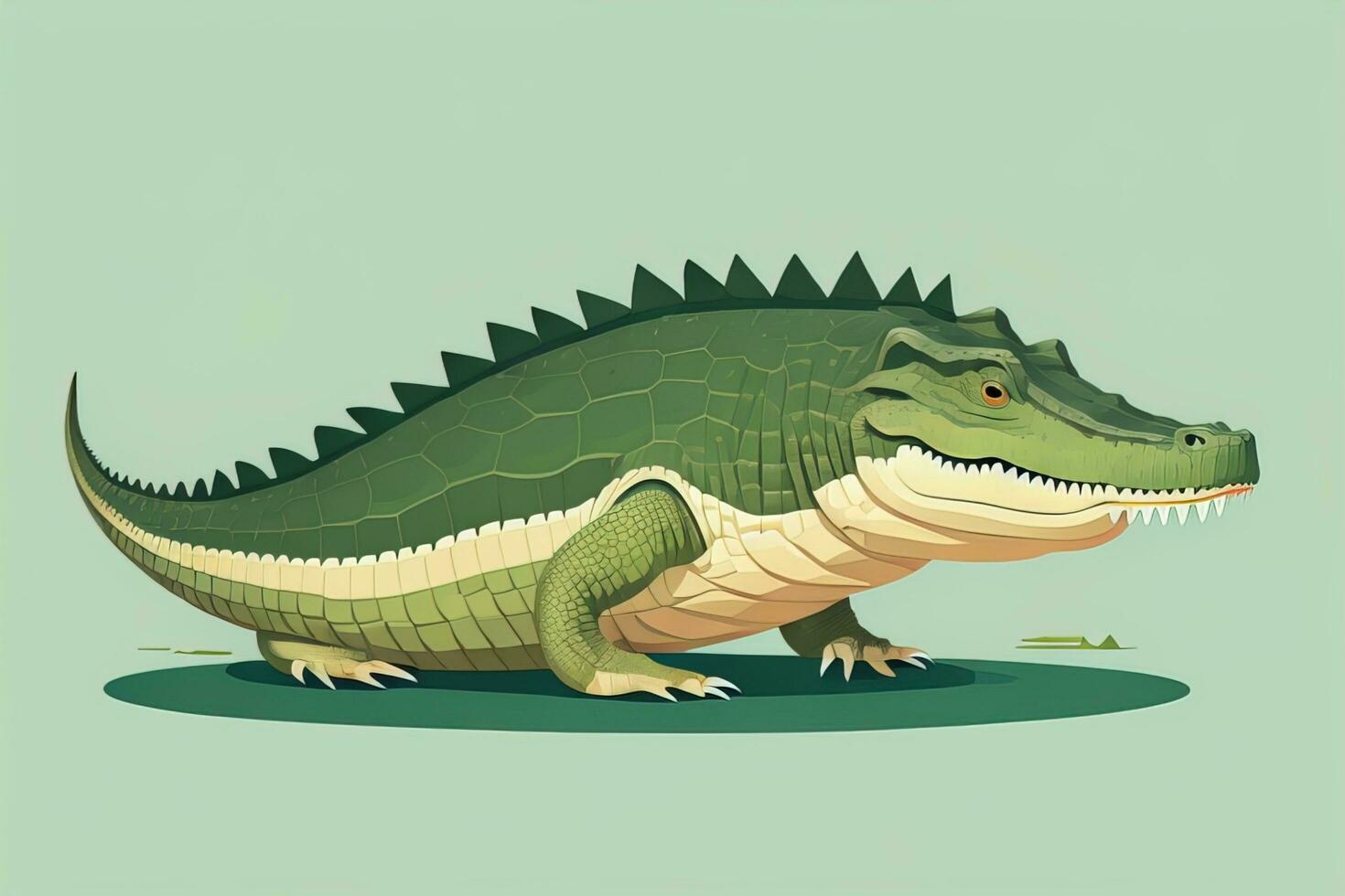 Crocodile on green background. Vector illustration in retro style. ai generative photo