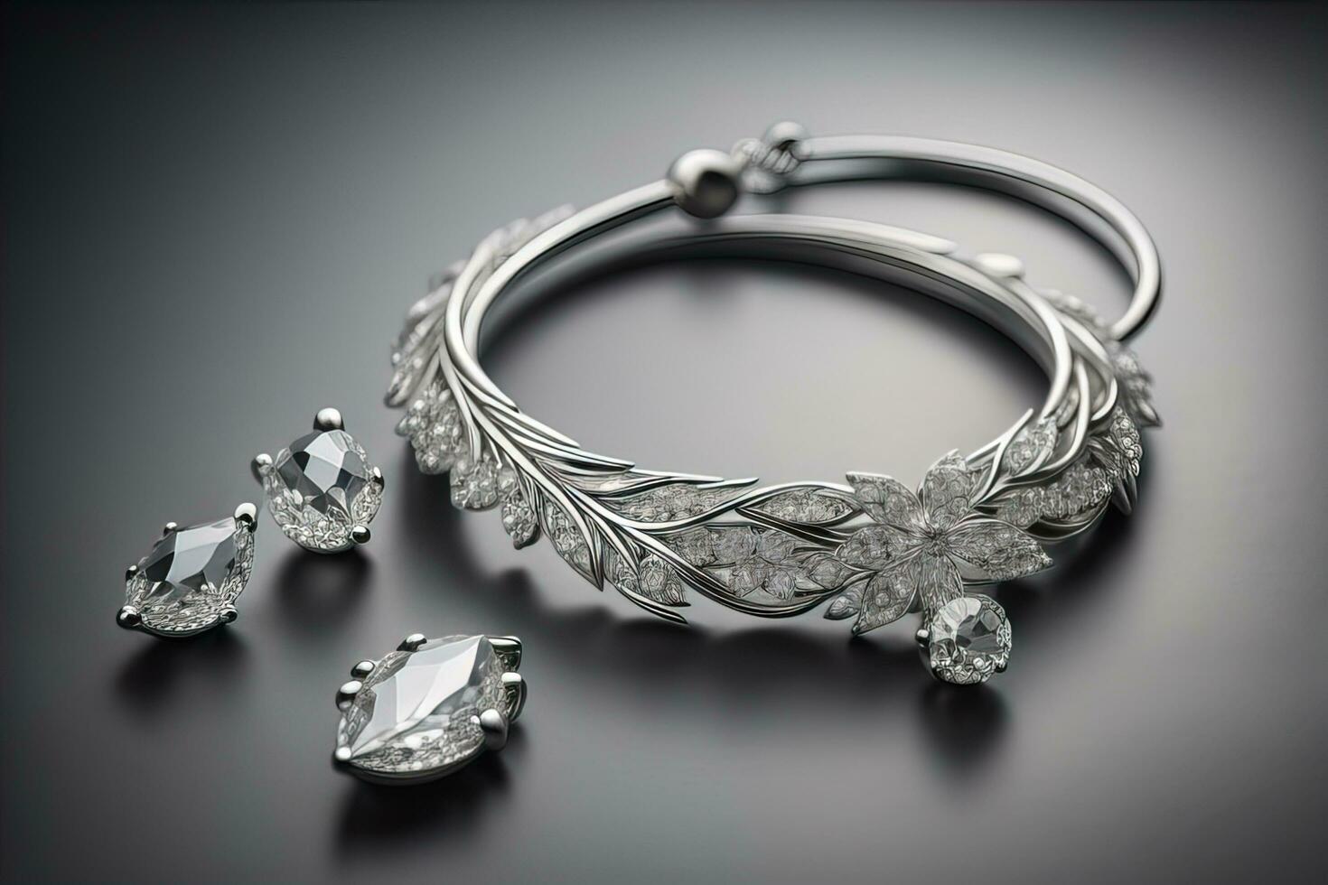 Silver necklace on a solid color background in close-up. ai generative photo