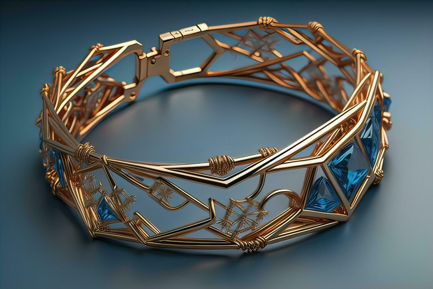 Jewelry Bracelet with precious stones on a gray background. Studio shot. ai generative photo