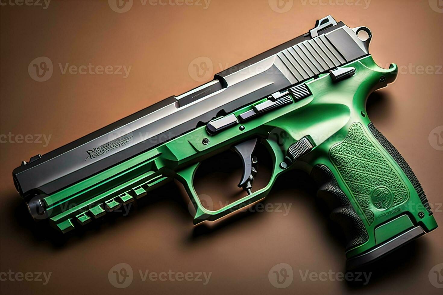 Semi-automatic handgun on a solid color background. Close-up. ai generative photo