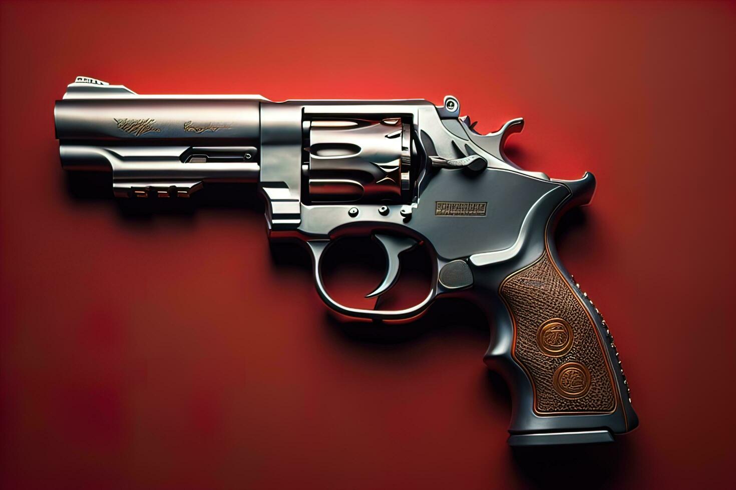 Semi-automatic handgun on a solid color background. Close-up. ai generative photo