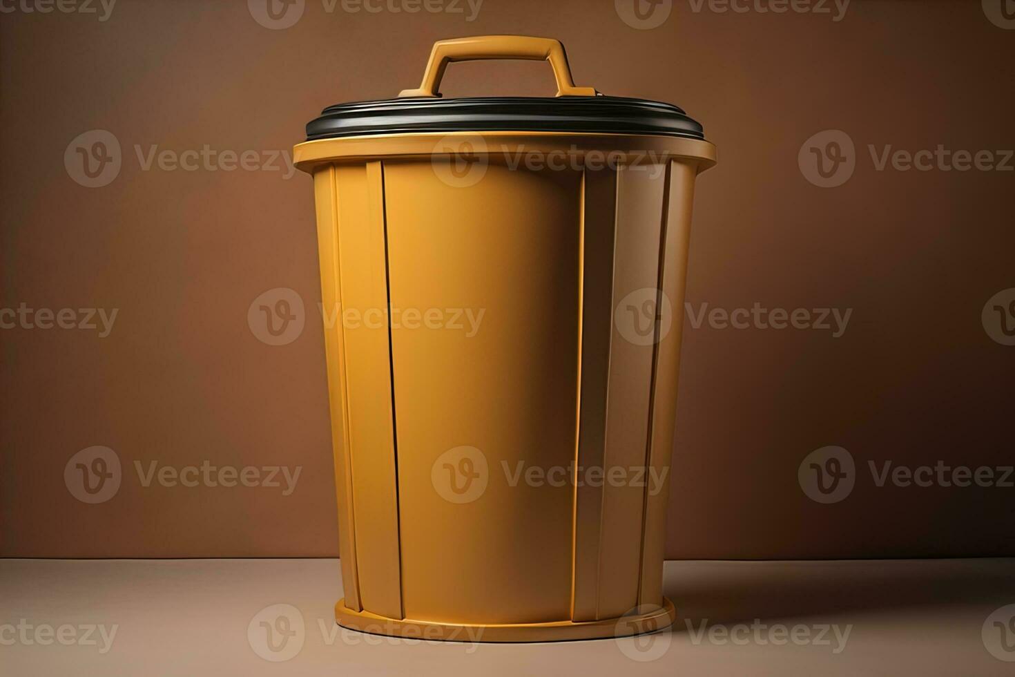Garbage can on a colorful wall background, vintage color tone style. ai generative photo