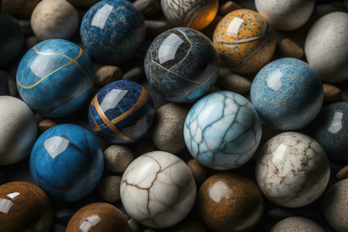 Colorful Variety of marbles as a background, top view, close up. ai generative photo