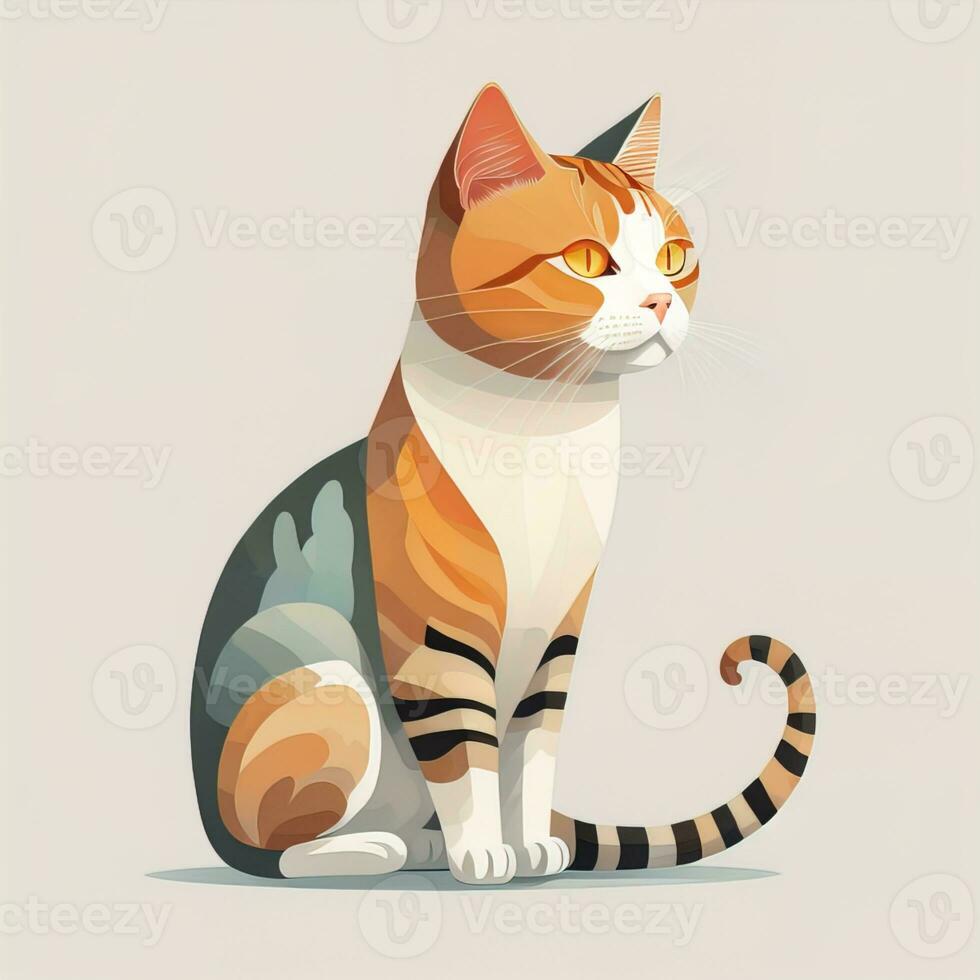 Cute cat sitting on the floor. Vector illustration in retro style. ai generative photo