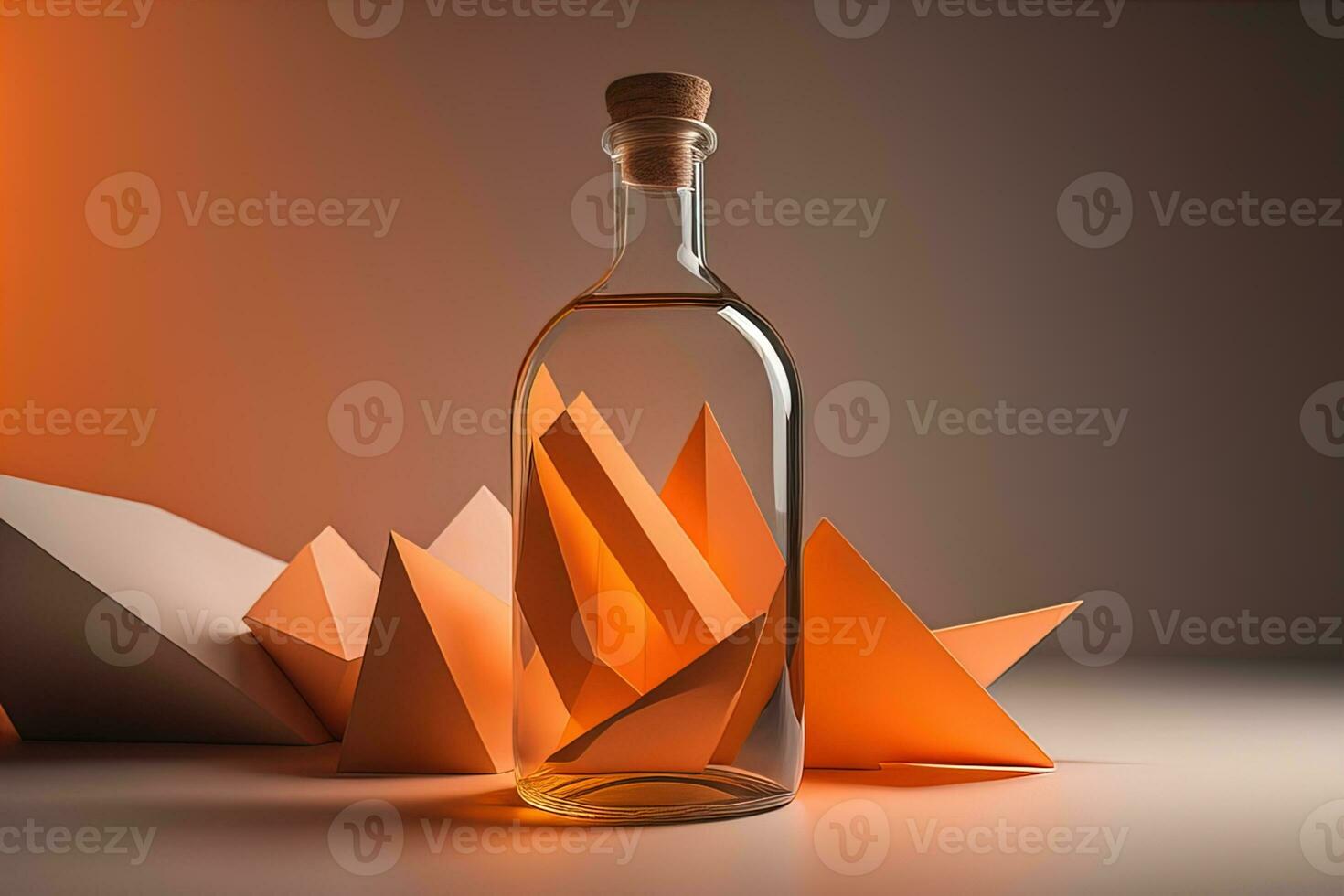 Bottle with a liquid on a solid color background. ai generative photo