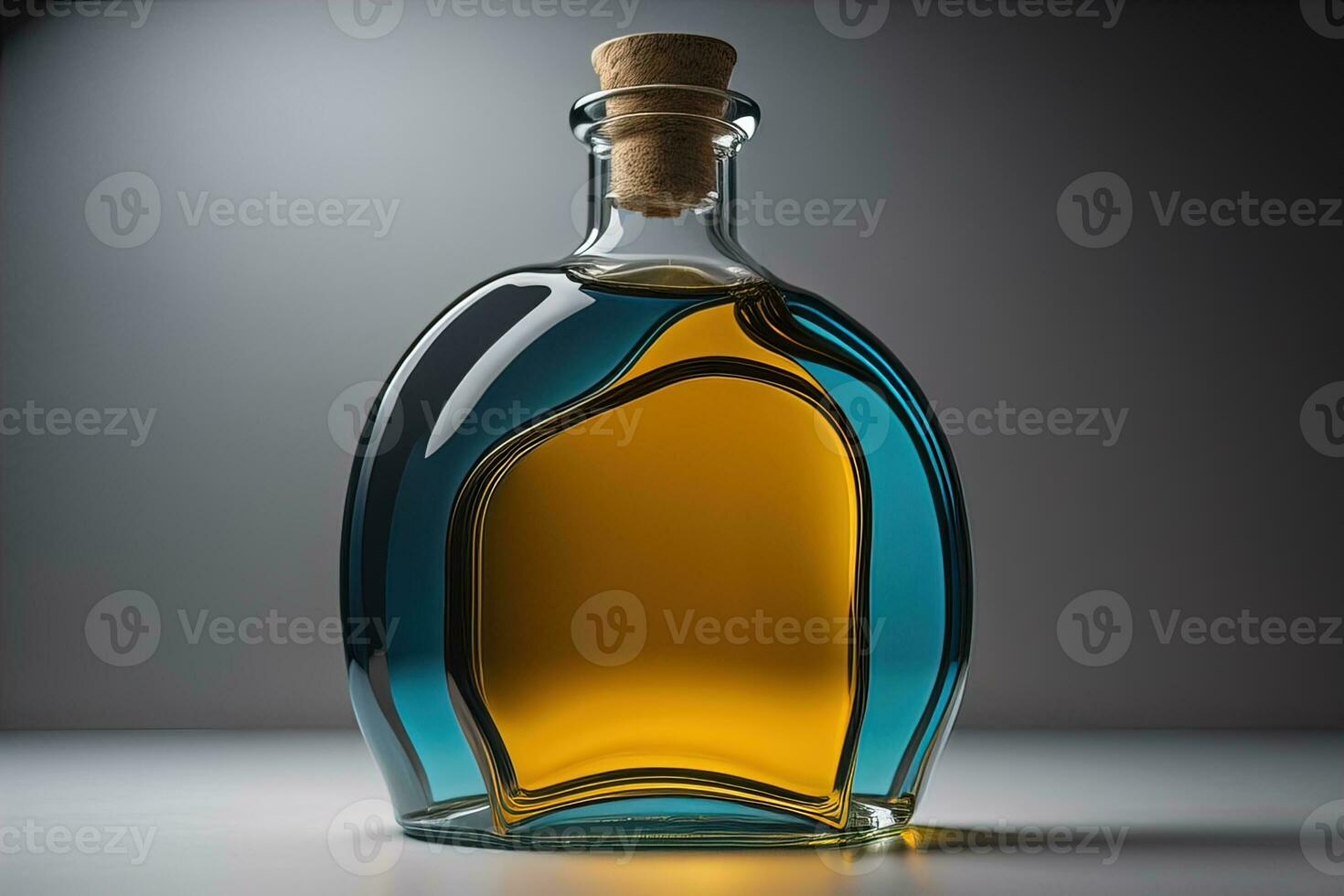 Bottle with a liquid on a solid color background. ai generative photo