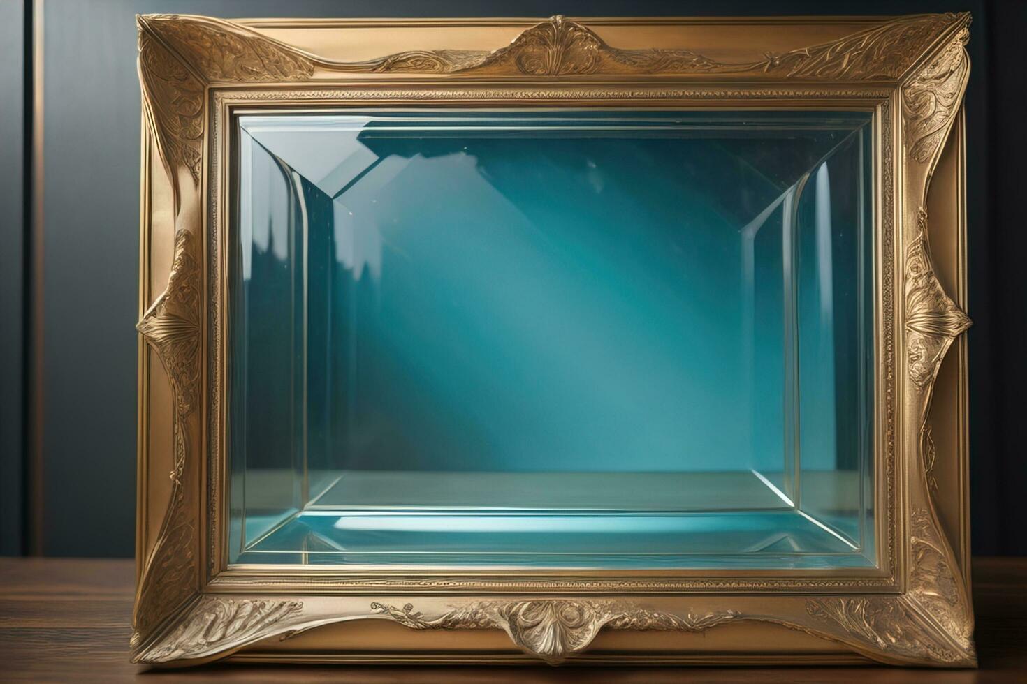 Glass picture frame on a solid color background. ai generative photo