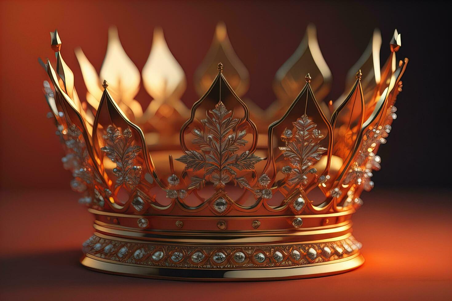 low key image of beautiful golden queen, king crown. ai generative photo