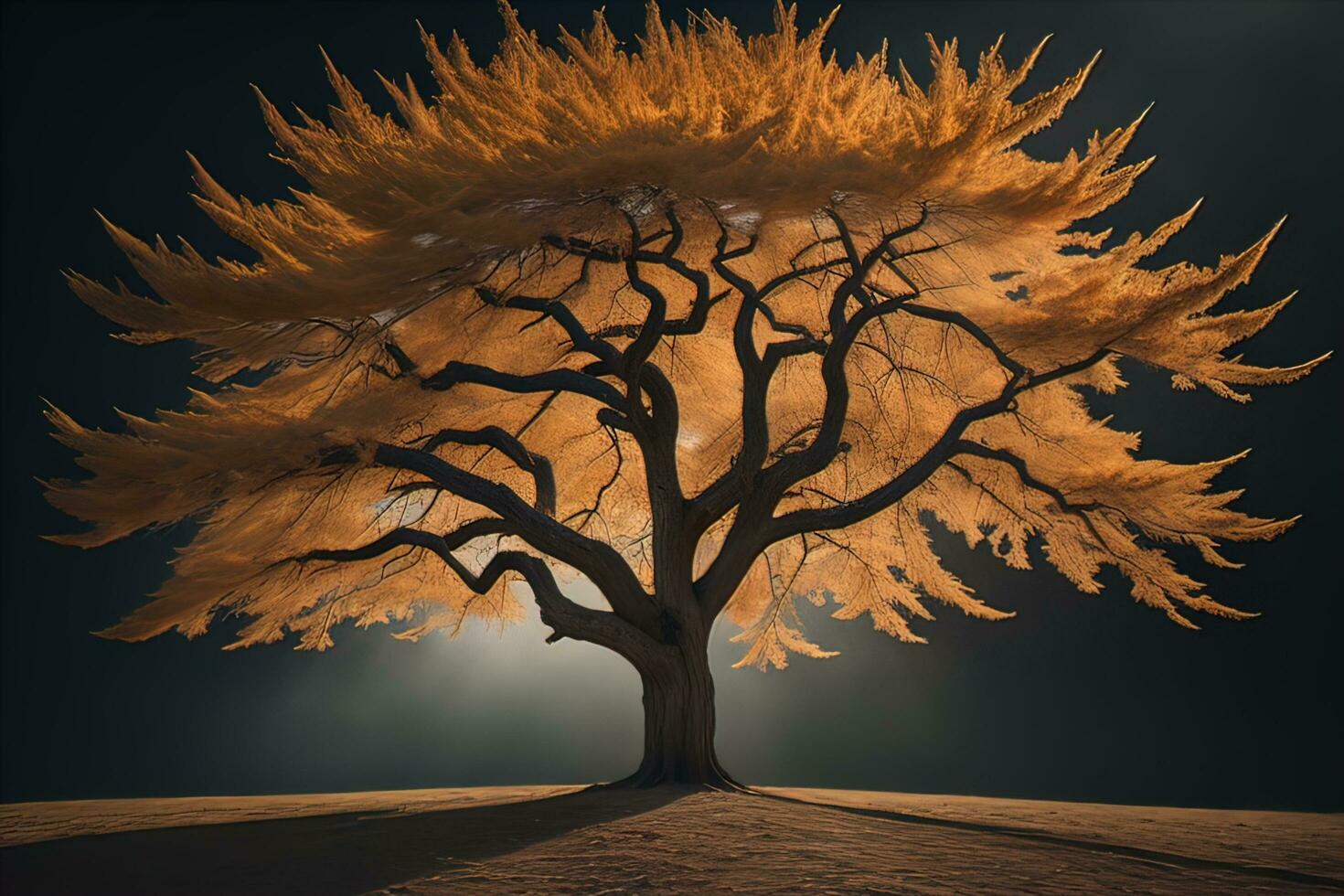 Fantasy Silhouette of a tree in the desert. ai generative photo