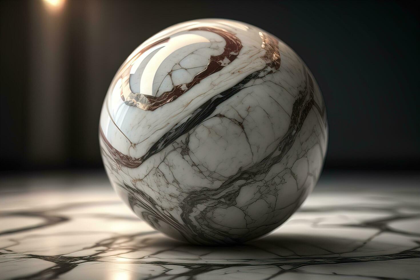 Colorful marble ball on a solid colour background. Close-up. ai generative photo
