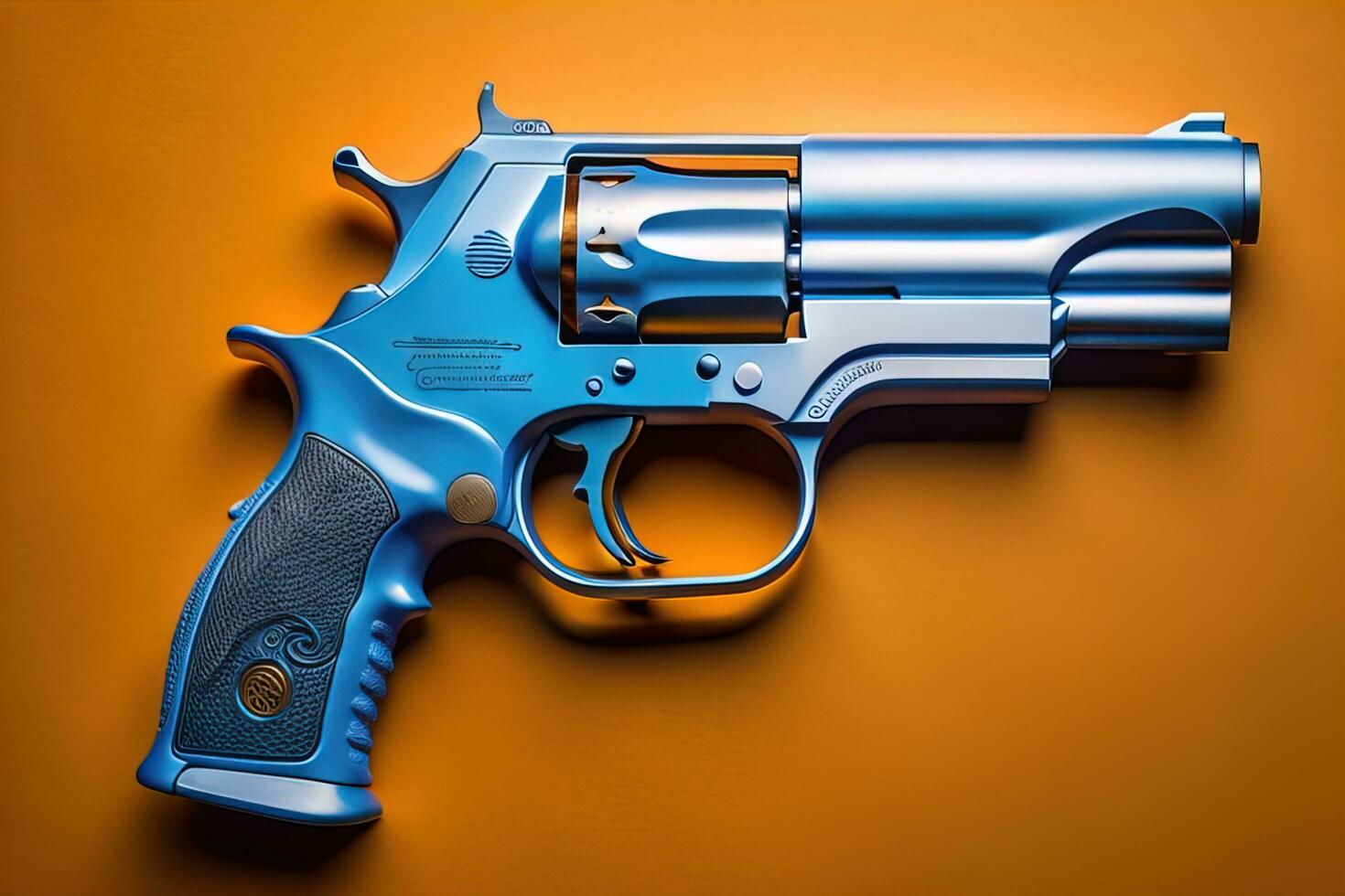 Semi-automatic handgun on a solid color background. Close-up. ai generative photo