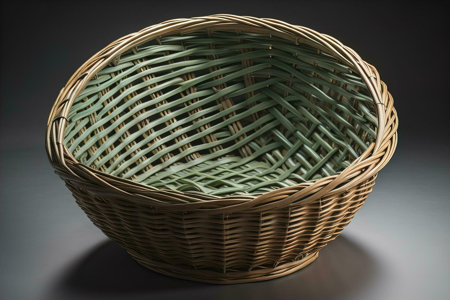 Empty wicker basket on a solid color background. ai generative photo