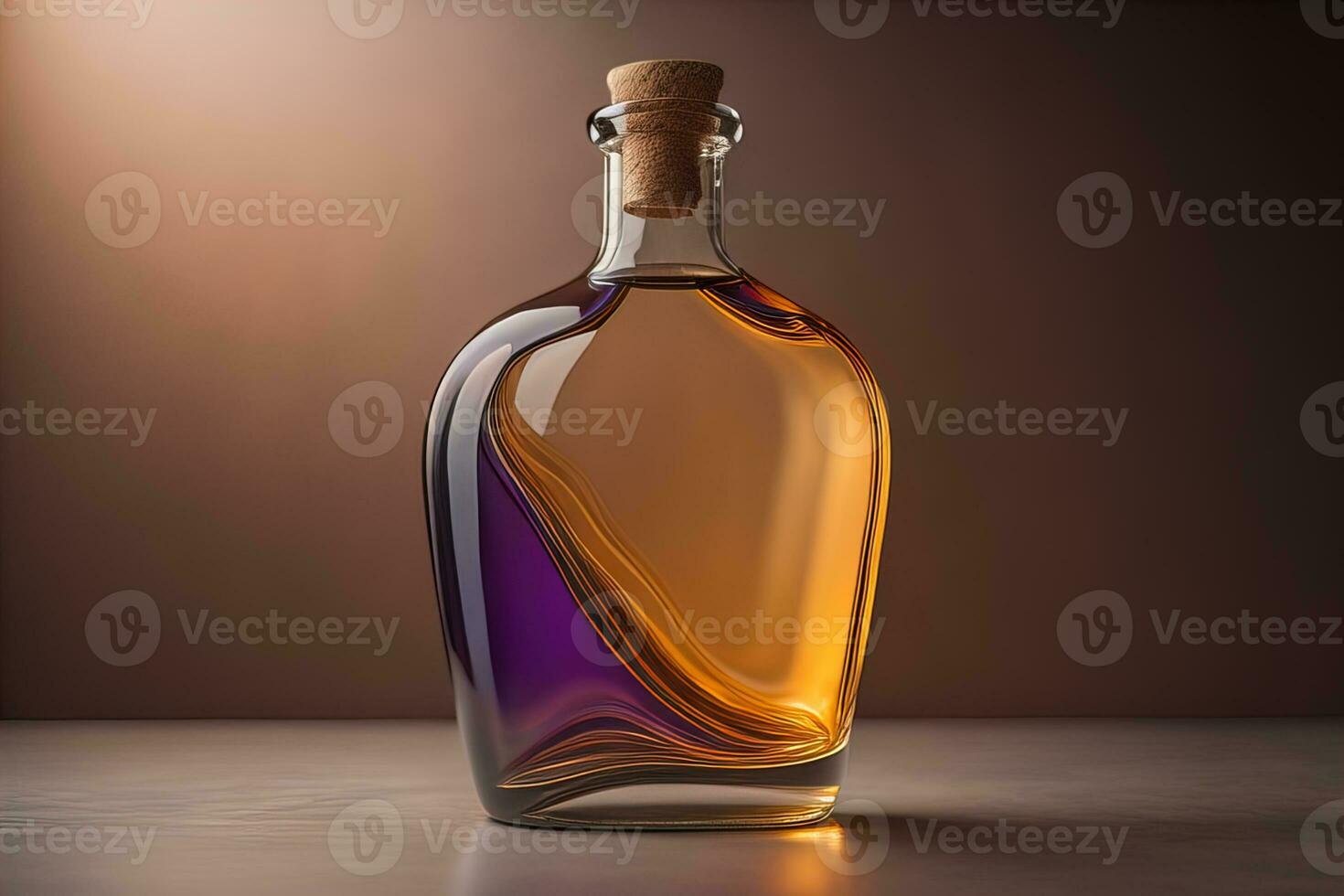 Bottle with a liquid on a solid color background. ai generative photo