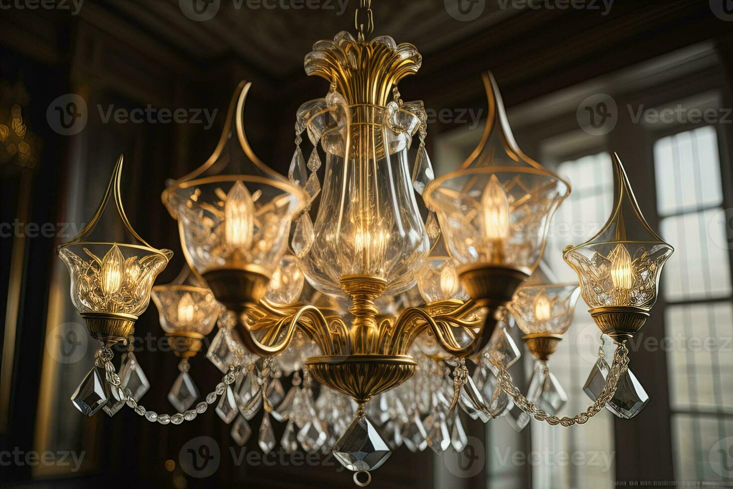 Luxury chandelier isolated on dark background. ai generative photo