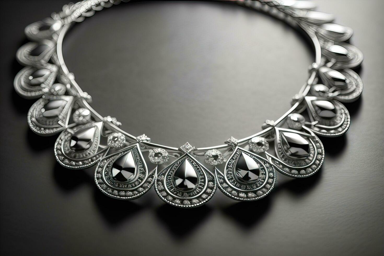 Silver necklace on a solid color background in close-up. ai generative photo