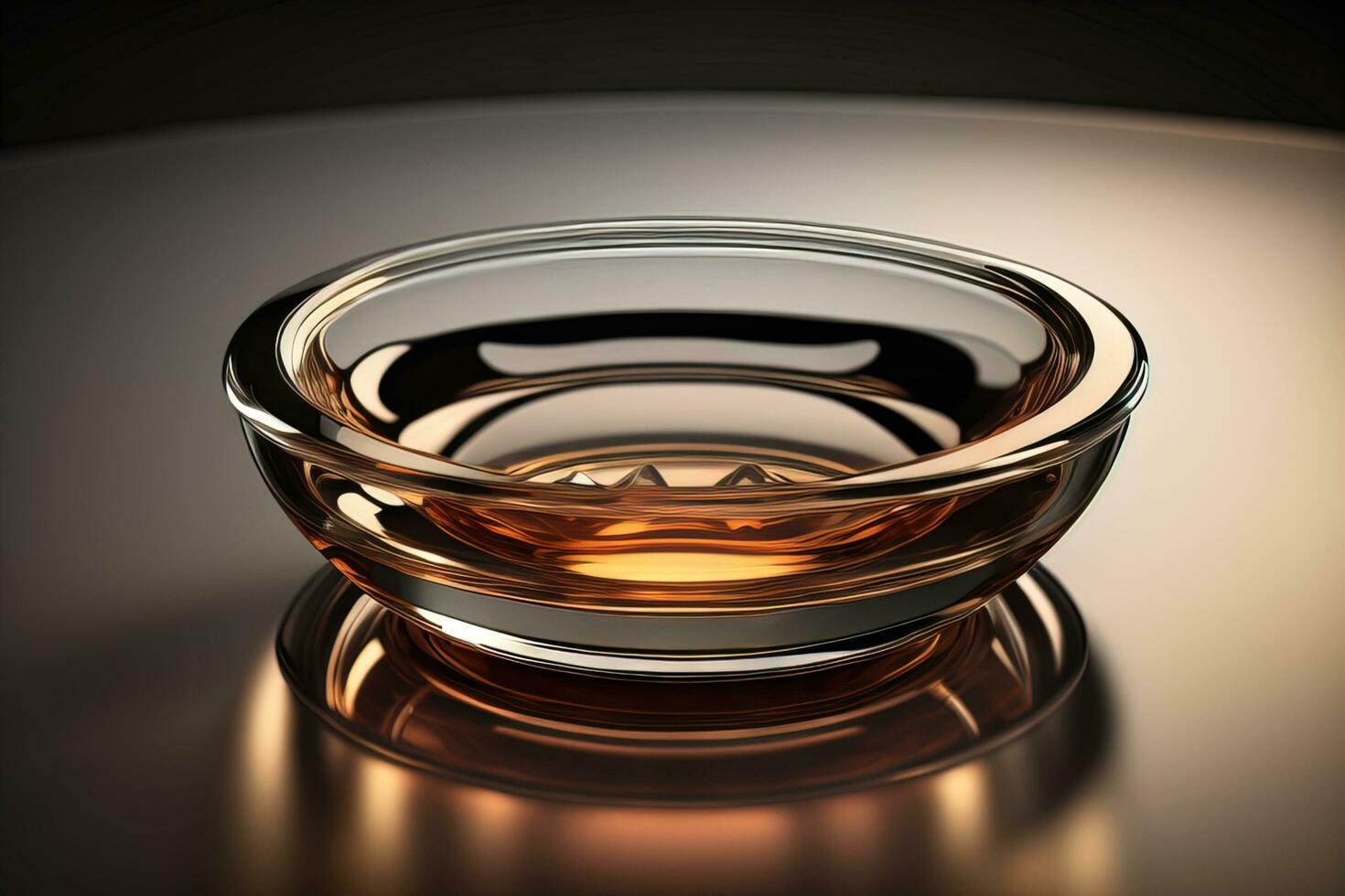 Empty glossy transparent ashtray on a dark background. ai generative photo