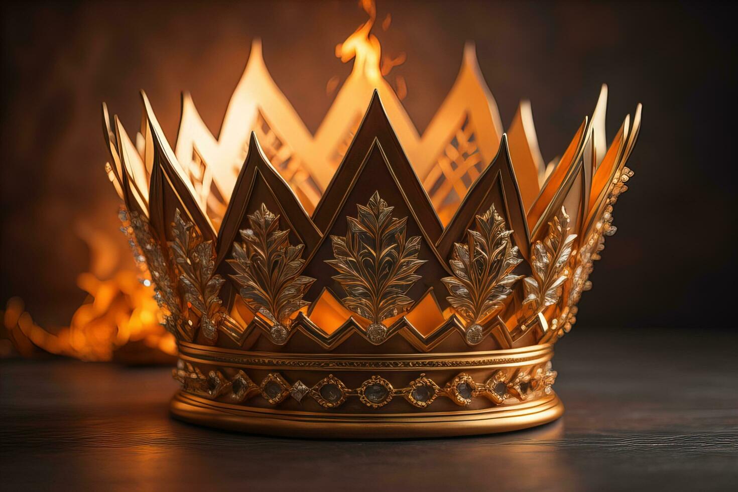 low key image of beautiful golden queen, king crown. ai generative photo