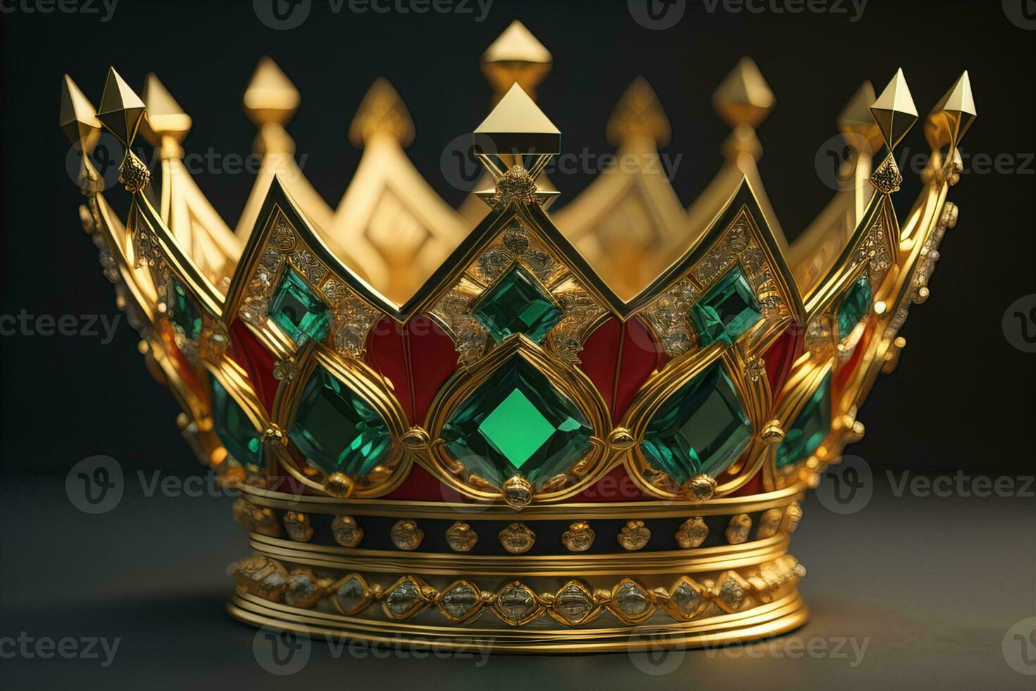 low key image of beautiful golden queen, king crown. ai generative photo
