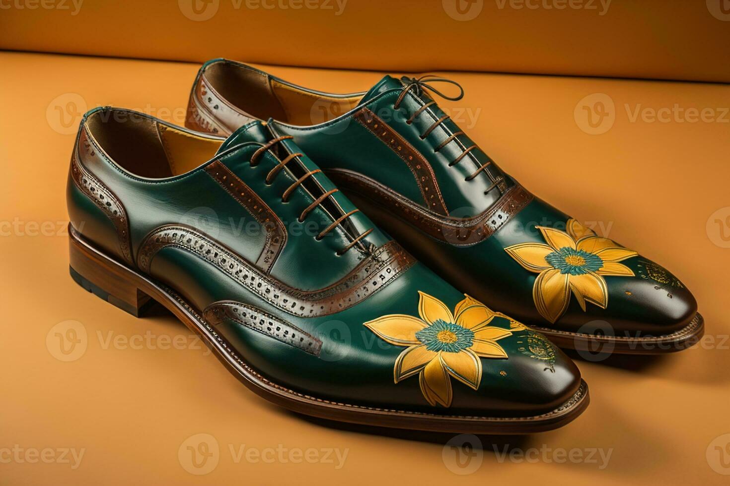 Men's shoes on a solid colour background. Studio shot. ai generative photo