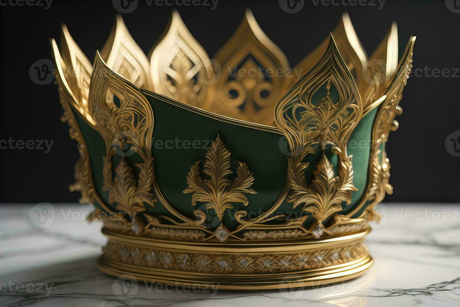 low key image of beautiful golden queen, king crown. ai generative photo