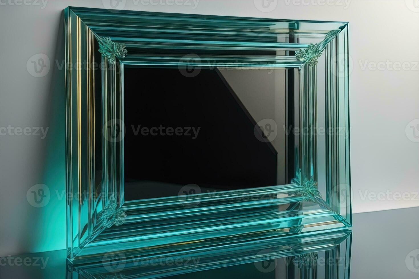 Glass picture frame on a solid color background. ai generative photo