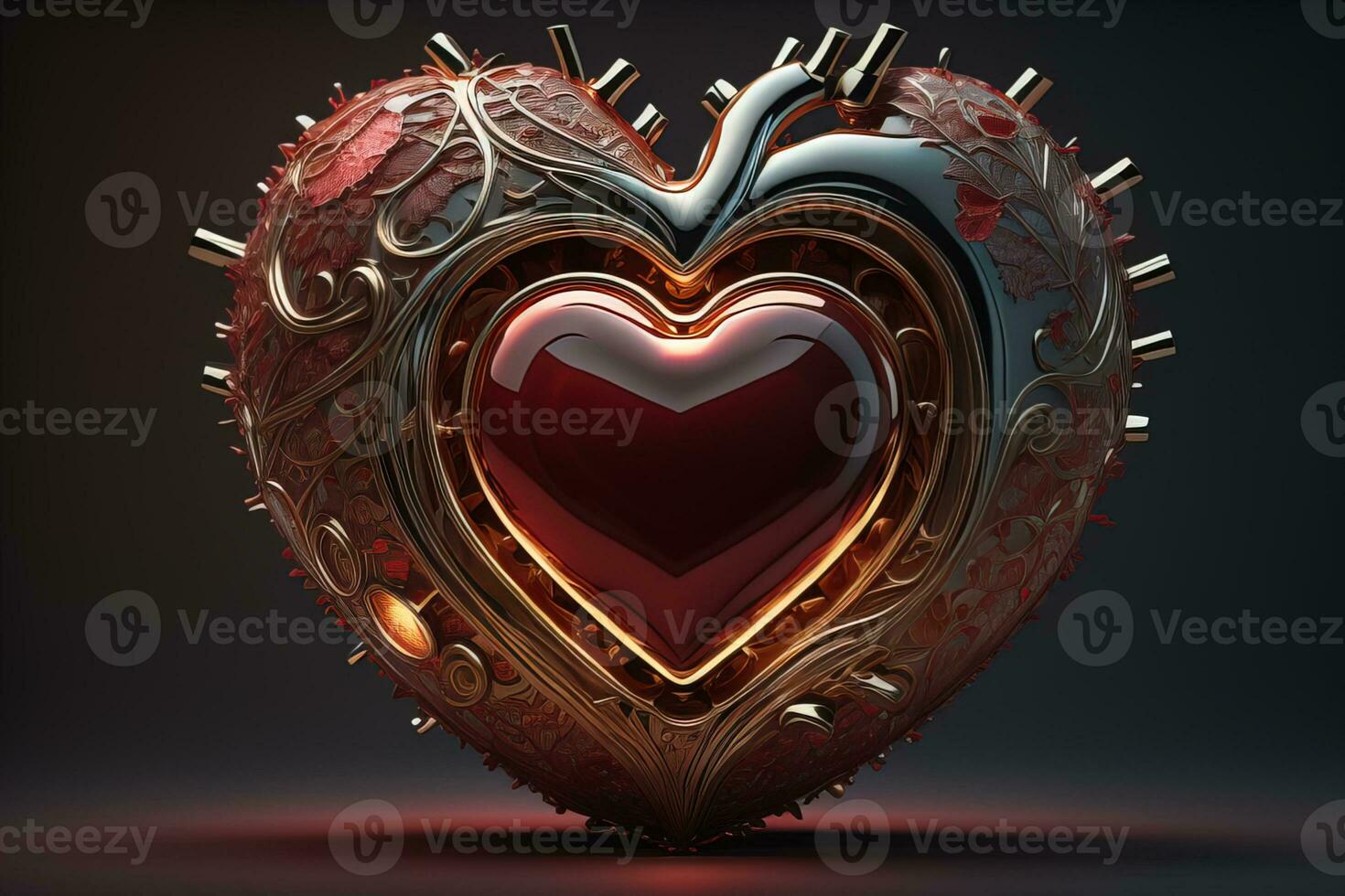 Red heart on dark background. Vintage style. ai generative photo