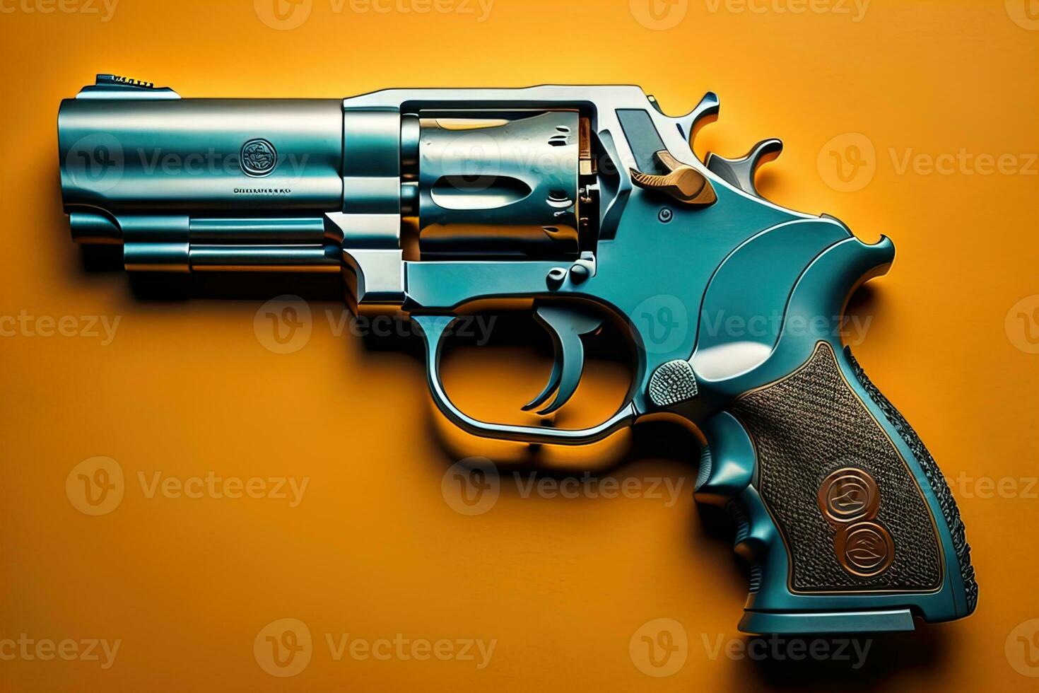 Semi-automatic handgun on a solid color background. Close-up. ai generative photo