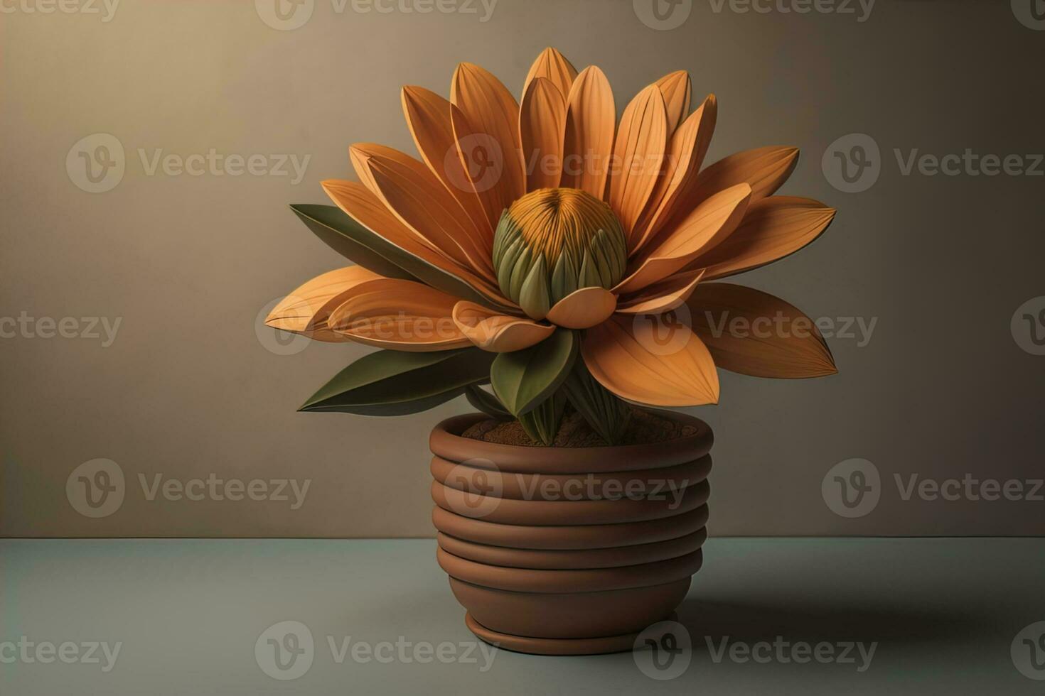 Flowers in a pot on a solid color background. ai generative photo