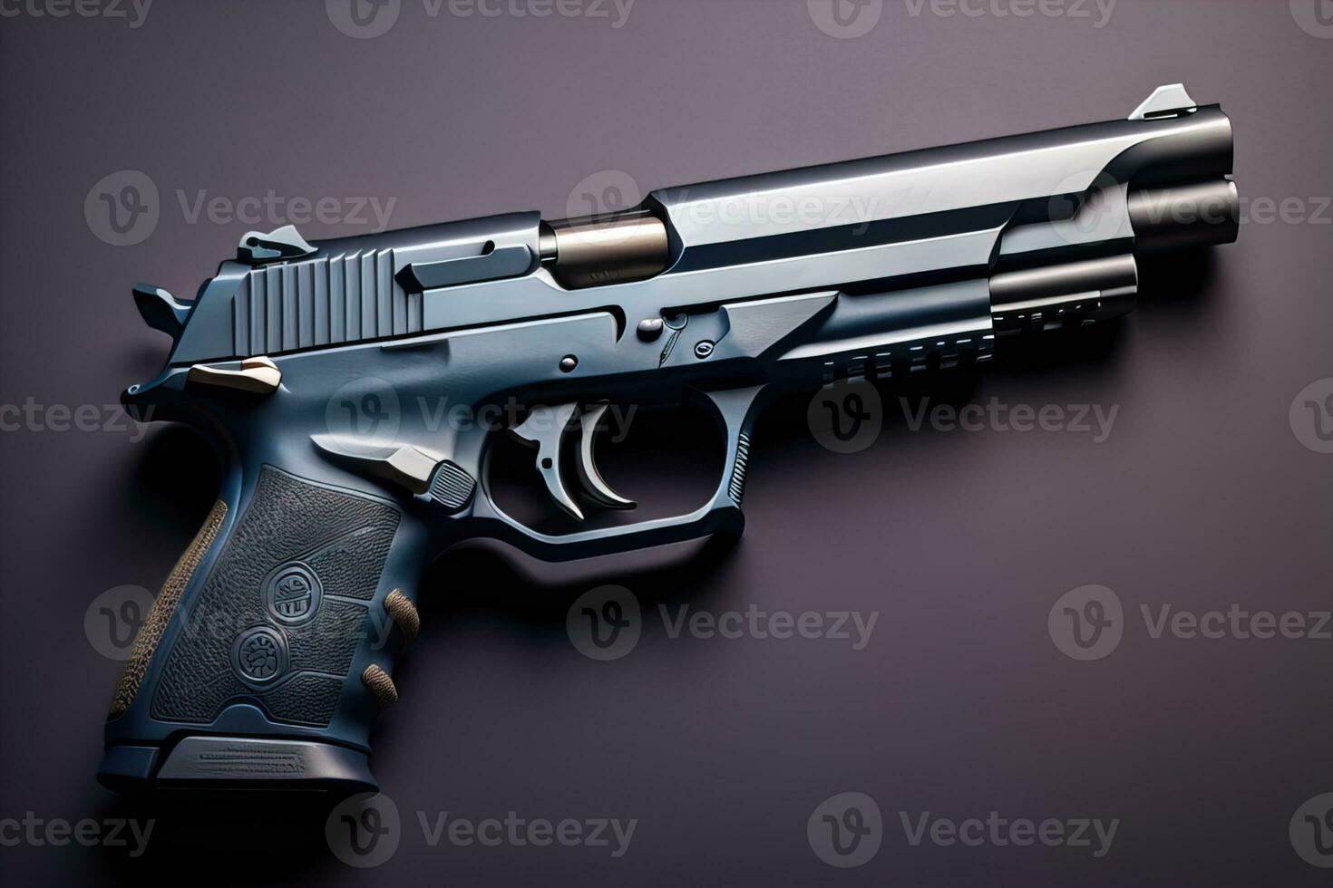 Semi-automatic handgun on a solid color background. Close-up. ai generative photo