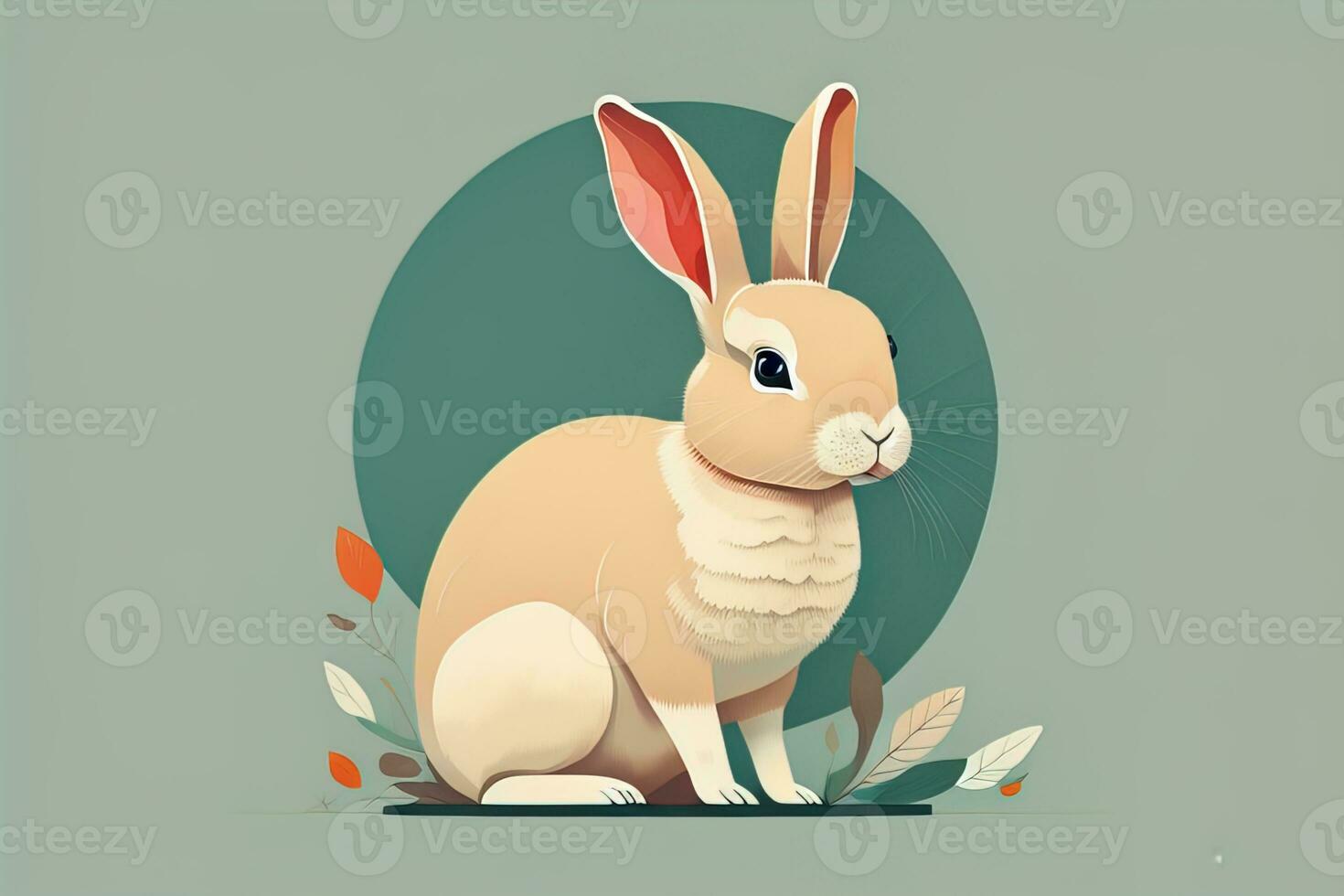 Vector illustration of a cute white rabbit sitting on a gray background. ai generative photo