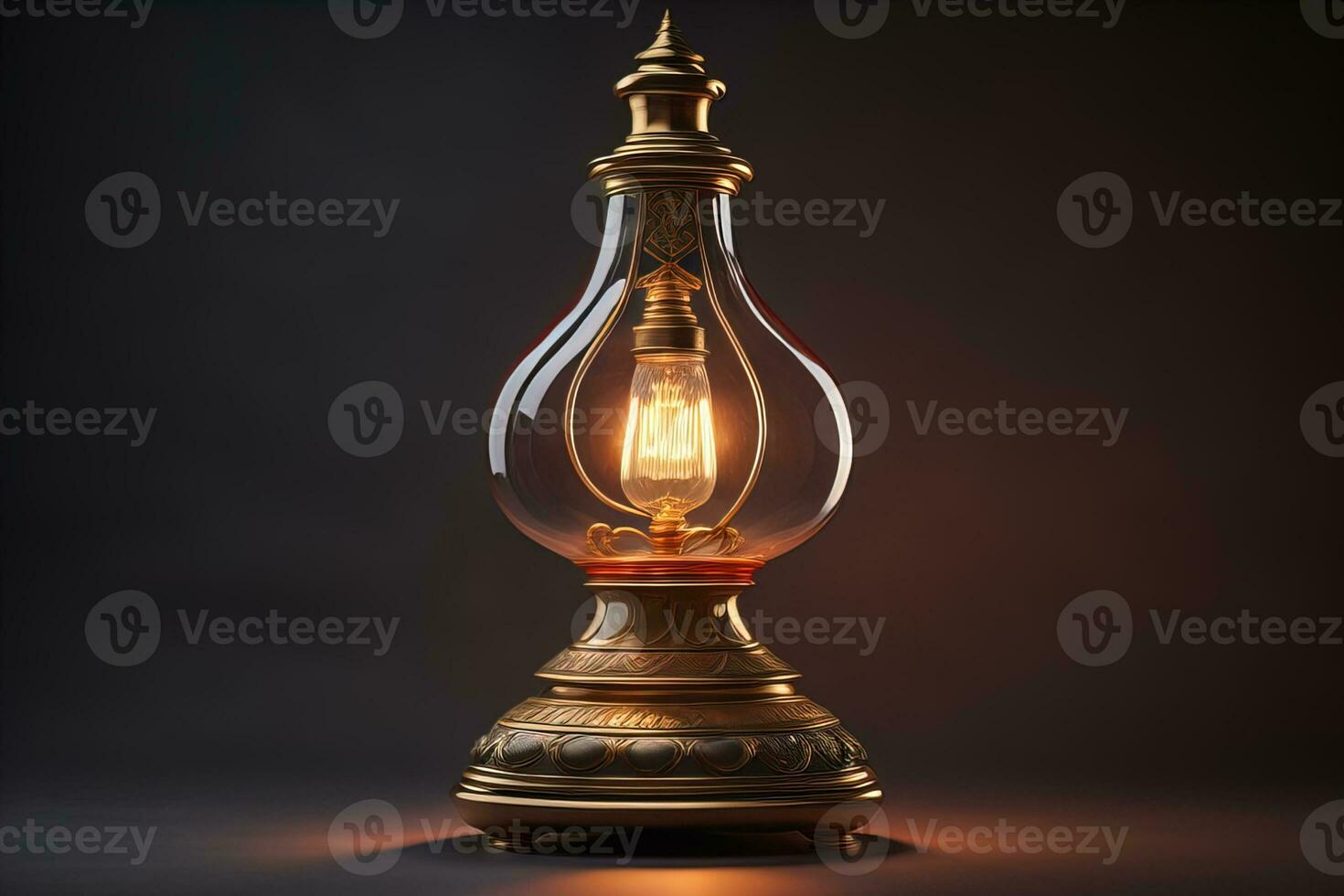 Lantern on a wooden table and a dark background. ai generative photo