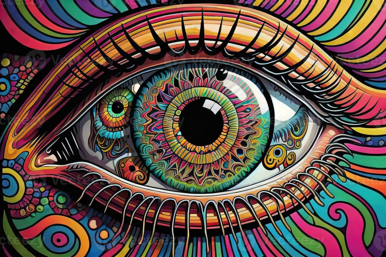 Colorful eye. Psychedelic background. Vector illustration. ai generative photo